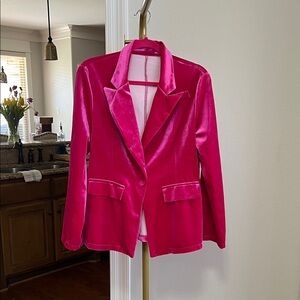 SHEIN Fuchsia Velvet Single-Button Blazer